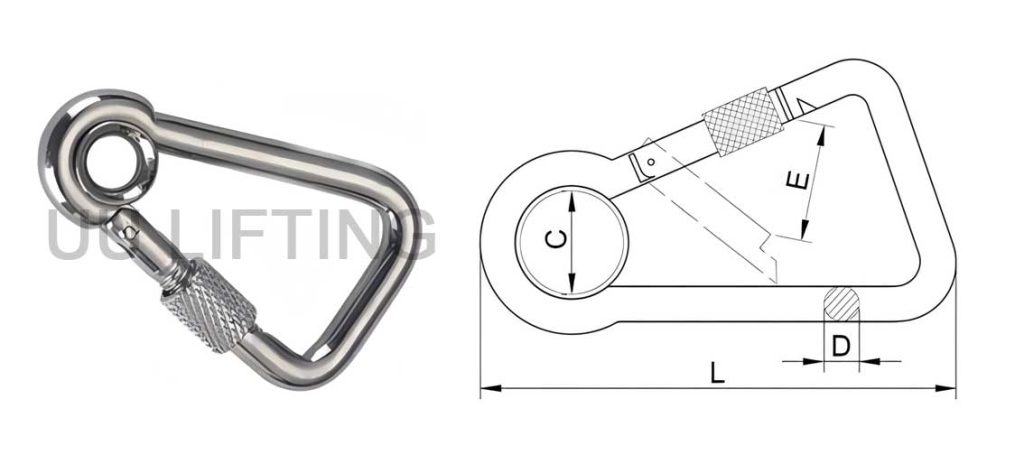 Oblique Angle Snap Hook with Eye Screw Eyelet Sizes