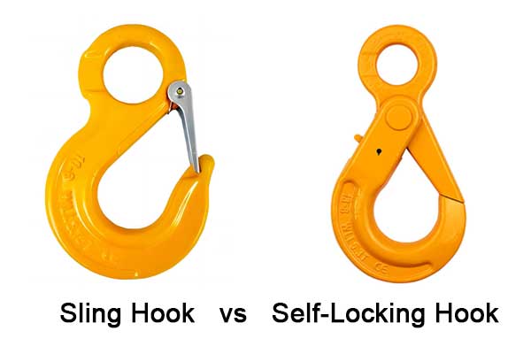 Comparison image showing a standard sling hook next to a self-locking hook