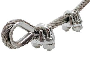 Stainless steel wire rope clips attached to a wire rope