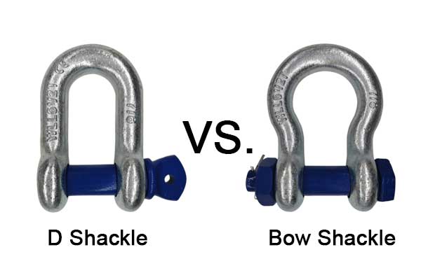 A side-by-side comparison of a D-shackle and a bow shackle.