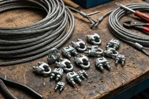 A collection of different sized wire rope clips