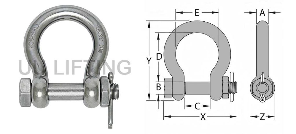 Stainless Steel Bow Shackle with Bolt Sizes
