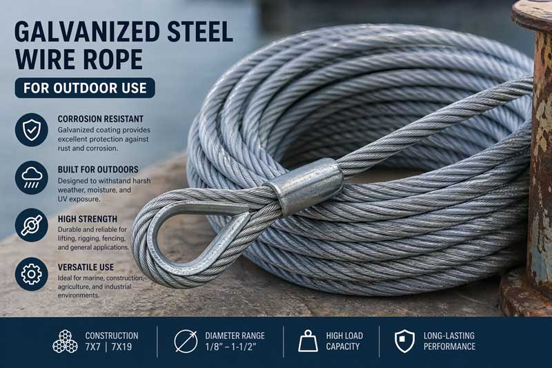 Galvanized steel wire rope for outdoor use